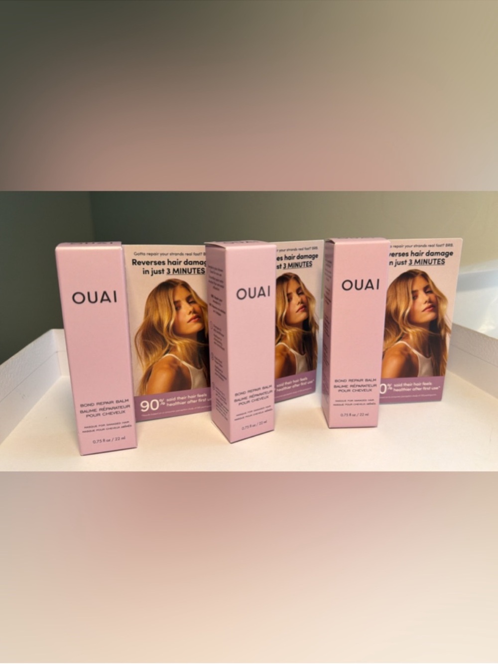 New, unused and authentic OUAI Pink Bond Repair Balm Trio-travel size